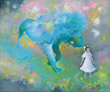 Girl and Lion walking